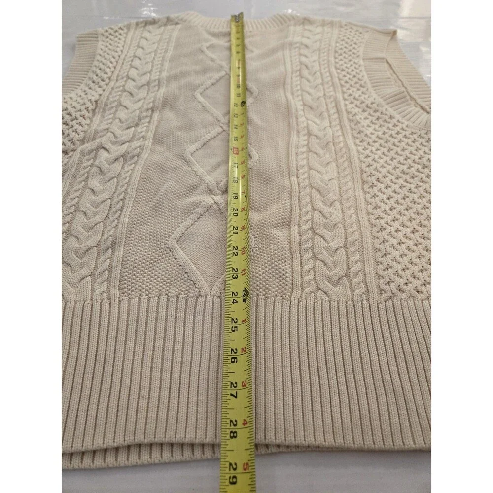 Lillusory Women's Cable Knit Sweater Vest XL Cream V-Neck Preppy Cottagecore